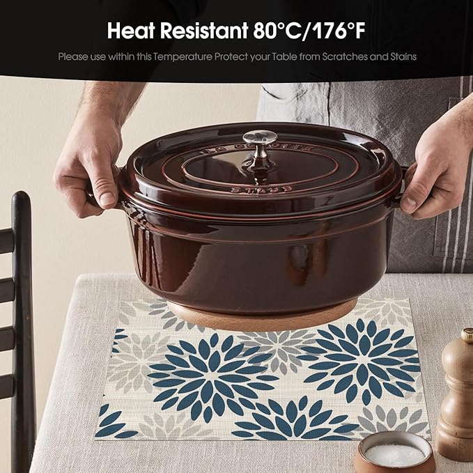 Artoid Mode Floral Vinyl Plistic Placemats Set of 6, Heat Resistant Washable - Image 4