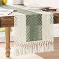 Macrame Style Bicolor Stitching Table Runner 14x60in Green | Woven Boho Table by ZEEMARTONLINE