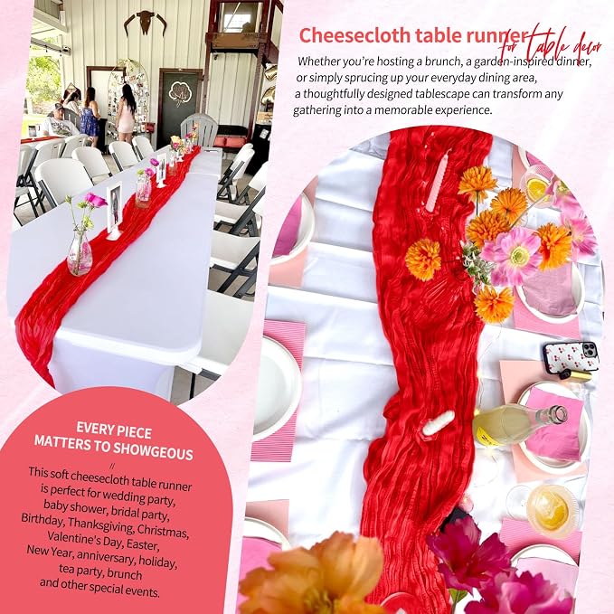 30 Pack Cheesecloth Table Runner 10FT Red Table Runner Boho Gauze Cheese Cloth - Image 8