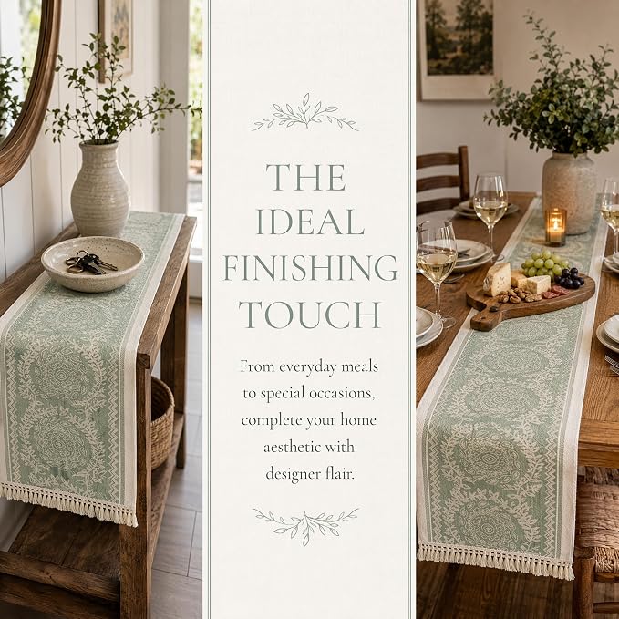 14x138 Medallion Table Runner Waterproof Rustic Farmhouse Macrame | Planning a - Image 7