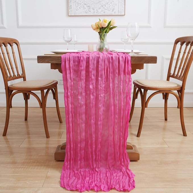 Asee'm 12pcs Hot Pink Cheesecloth Table Runner Summer 10FT Fuchsia Gauze | Boho - Image 6