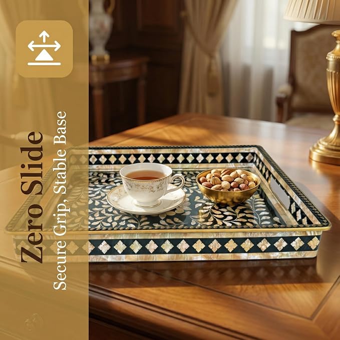 Boho Serving Tray with Handles, 15.7”x11.8” Rectangular Decorative Plastic Tray - Image 3