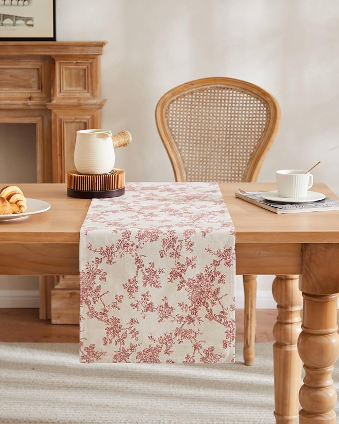French Pastoral Farmhouse Table Runners, 13x36 Inch Red | 100% Organic Cotton - Image 2