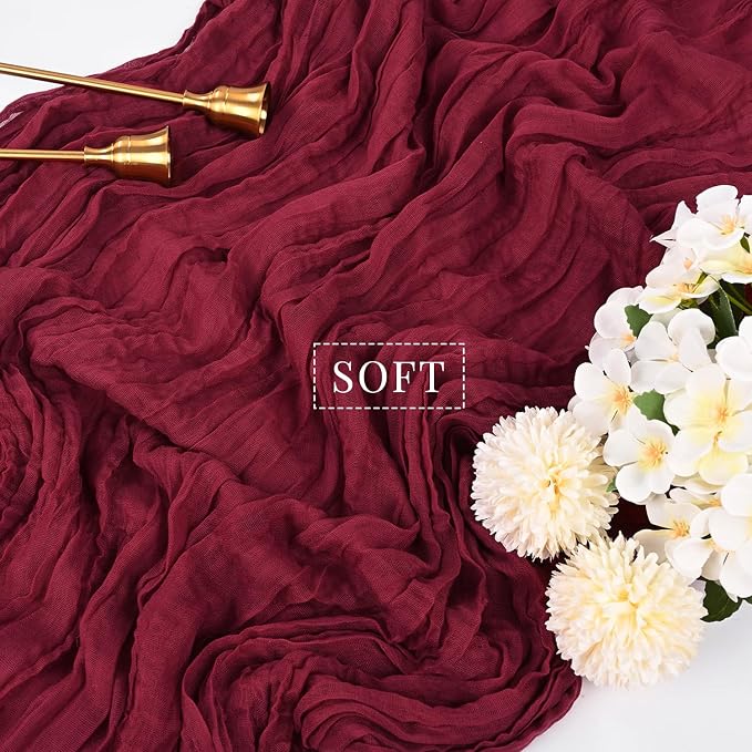 10FT Burgundy Cheesecloth Table Runner Gauze Fabric Boho Cheese Cloth Table - Image 4