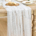Artoid Mode White Silver Gauze Table Runner 59x120 Inch 10FT, Glitter Metallic by ArtoidMode