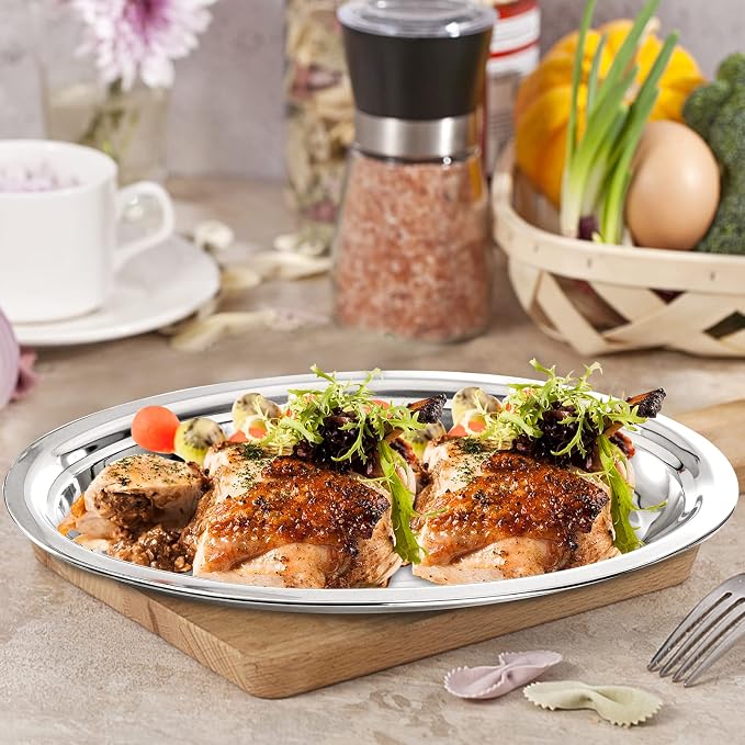 6 Pack Stainless Steel Oval Platter, Heavy Duty Mirror Polish Large Sizzling - Image 6