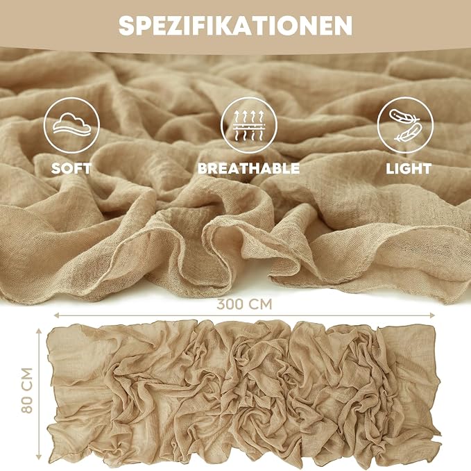 Artoid Mode 6PC Boho Cheesecloth Gauze Sand Wedding Table Runner, 120 Inch - Image 5