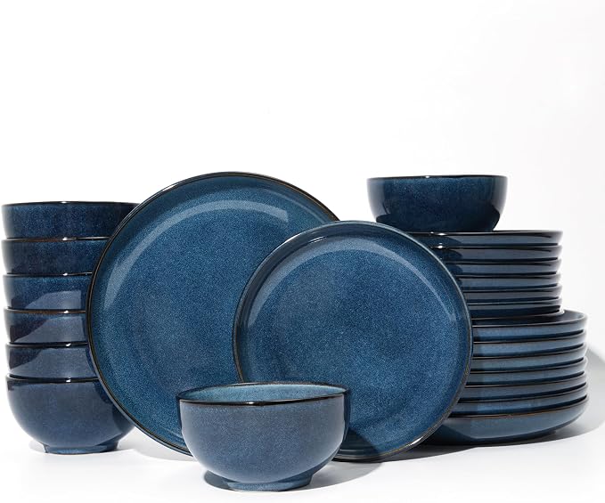 24 Piece Dinnerware Sets for 8, Modern Stoneware Plates and Bowls Setst by Pokini