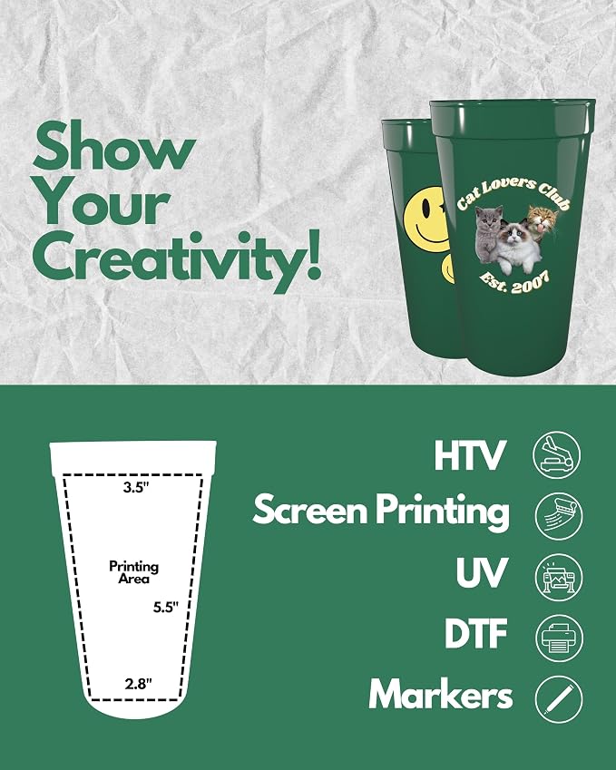 PartyPrints 100 Pack 32 oz Kelly Green Reusable Blank Plastic Cups, Colored - Image 3