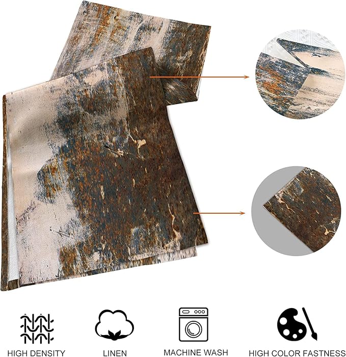 Rust Table Runner and Place Mats Set of 6 Abstract Blue and Brown Metal Steel - Image 3
