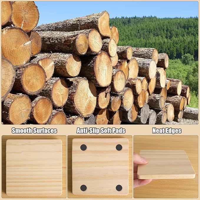 60 Pack 4 Inch Unfinished Square Wood Coasters - Image 3