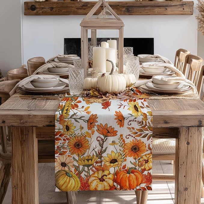 Fall Pumpkins and Sunflowers Table Runner 13x72 Inch, Maple Leaves Farmhouse - Image 6