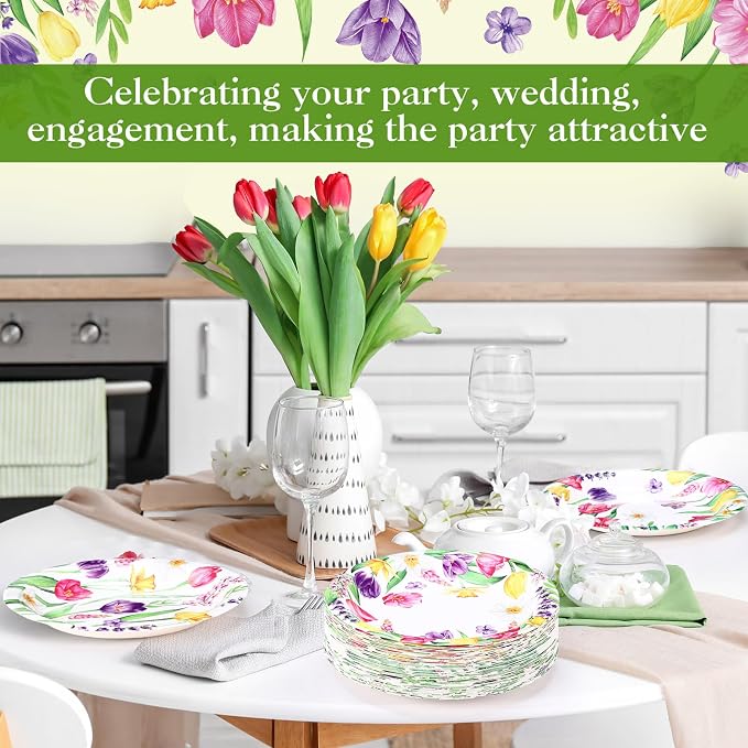 120 Pcs Spring Floral Paper Plate 7 Inch Floral Party Plate Tulip Paper Plates - Image 5