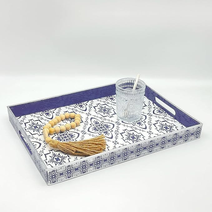 Serving Tray with Handles, 15.7 * 11.8 inches, Plastic Ottoman Tray with - Image 4