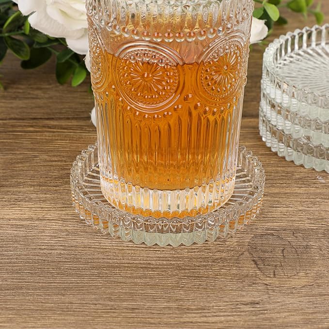 JUXYES Set of 8 Heat-Resistant Clear Glass Coaster - Image 4