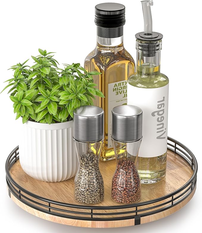 AMH 10-Inch Farmhouse Oak Lazy Susan Organizer by AMH