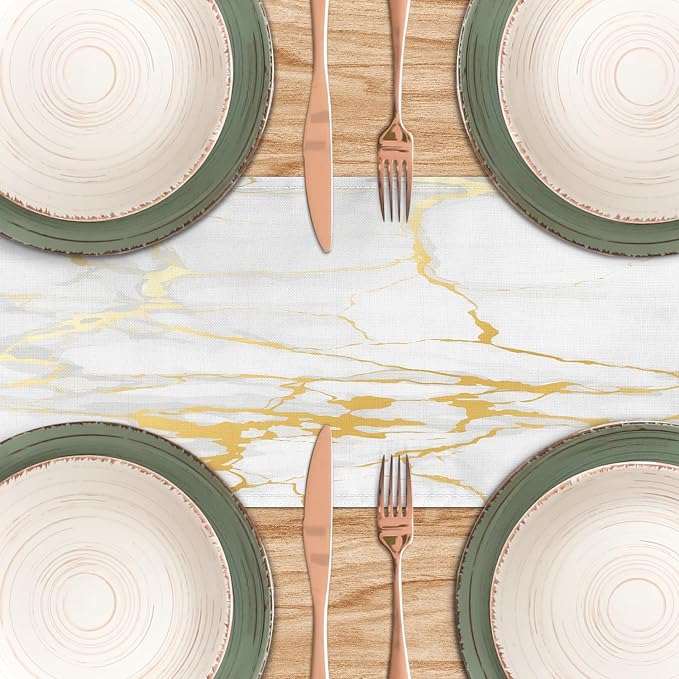 White Gold Table Runner Marble Linen Table Runners, Long Coffee Dresser Runners - Image 4