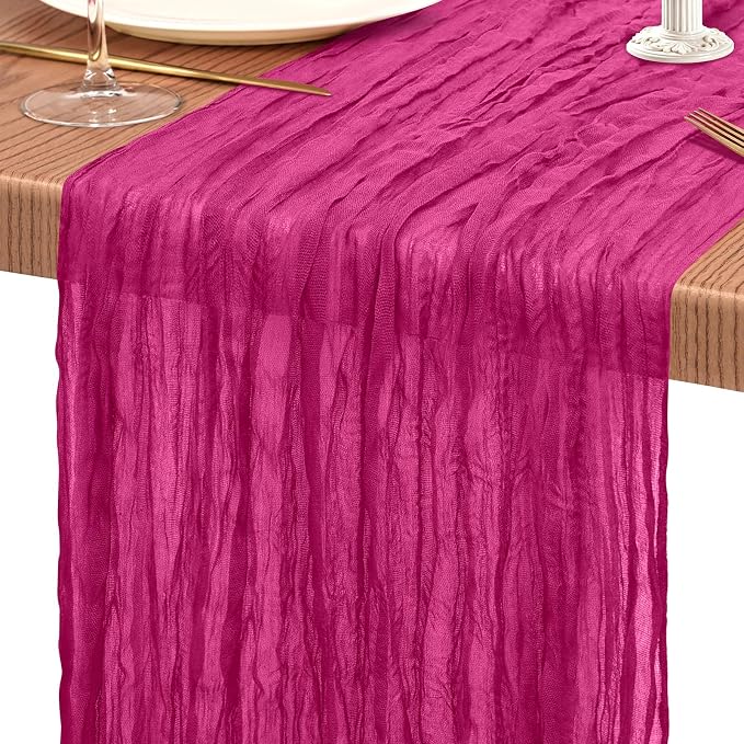 Showgeous 2 Pack Fuschia Cheesecloth Table Runners Boho Wedding Decor | Rustic - Image 9