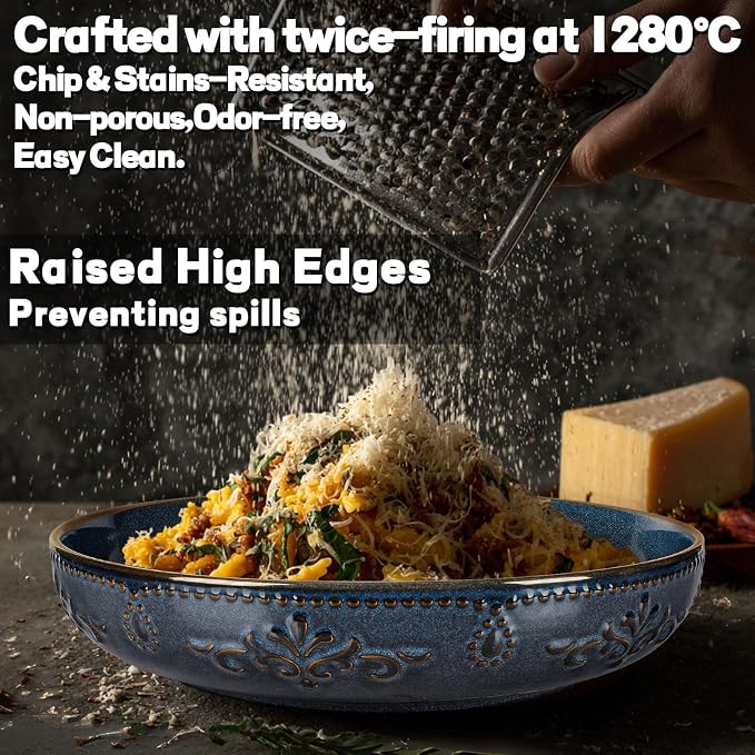 Pasta Bowls, 50oz Large Salad Serving Bowls, 9.75'' Plates Bowl Set of 4 - Image 5