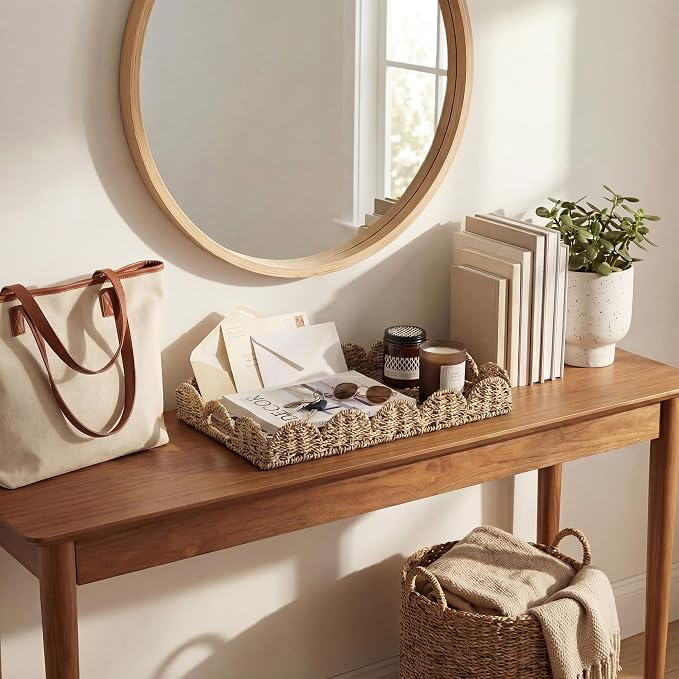 StorageWorks Large Scalloped Edge Serving Tray, Wicker Trays - Image 9