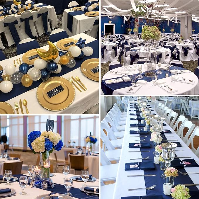 20-Pack Navy Blue 12 x 108 inches Long Premium Satin Table Runner | Wedding - Image 7