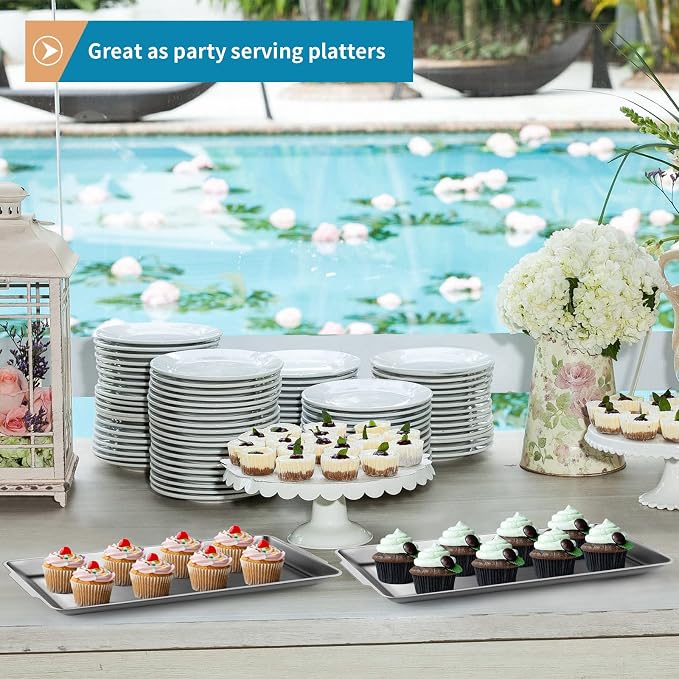 3 Pcs 304 Stainless Steel Serving Platters, 12.6" Rectangle Dinner Plates - Image 6