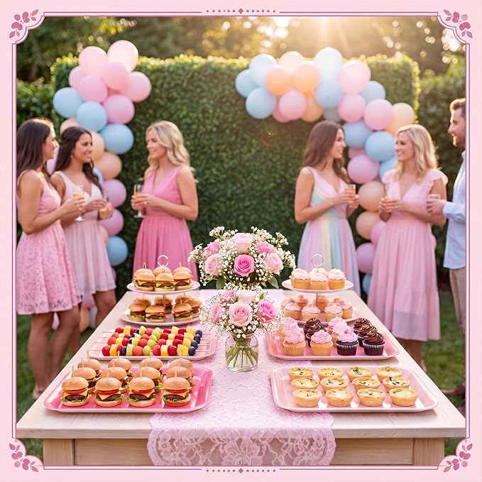 4 Pieces Pink Serving Trays Pastel Melamine Platters Reusable Rectangle Party - Image 6