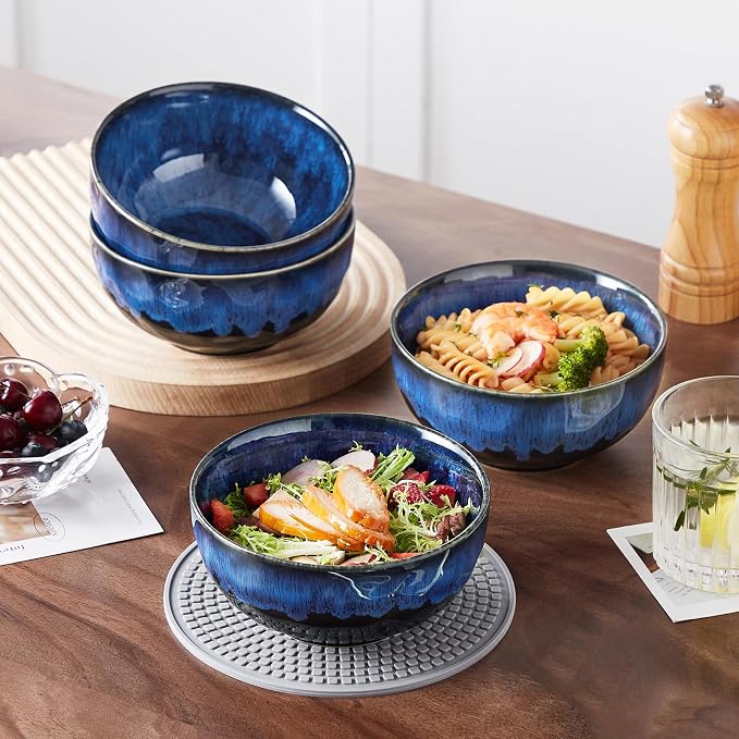 vancasso Starry 24oz Bowls for Soup, Ceramic Blue bowls Set of 4 | Deep Bowls - Image 8