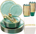 Rubtlamp 175 Pcs Green Plastic Plates Dinnerware Set, Hammered Plates Sets by Rubtlamp