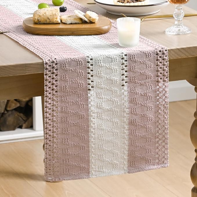 Artoid Mode Pink Farmhouse Woven Table Runner 12x120 Inch | Seasonal Holiday by ArtoidMode