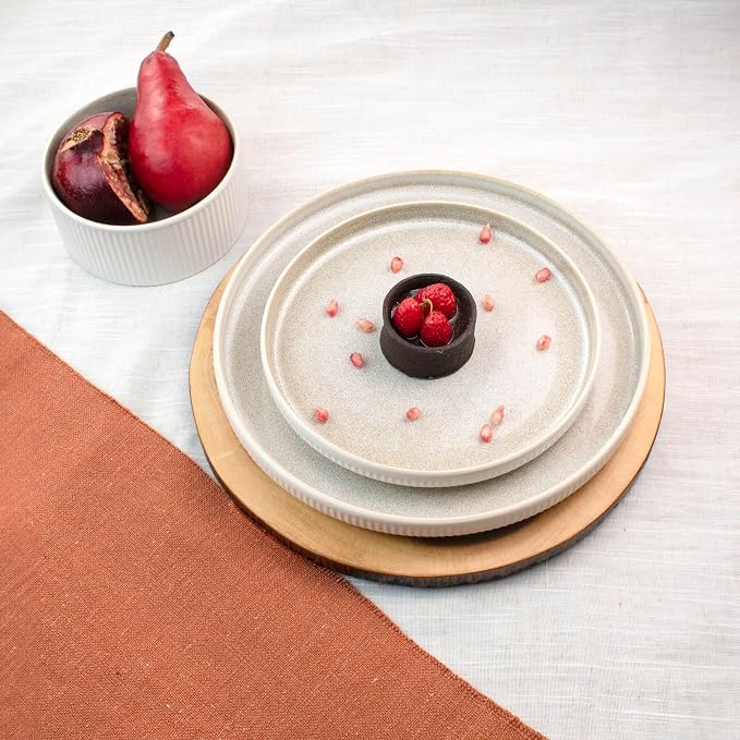 Sango 12 Pieces Stoneware Fluted Dinnerware Set, Modern Cream Dishes - Image 4