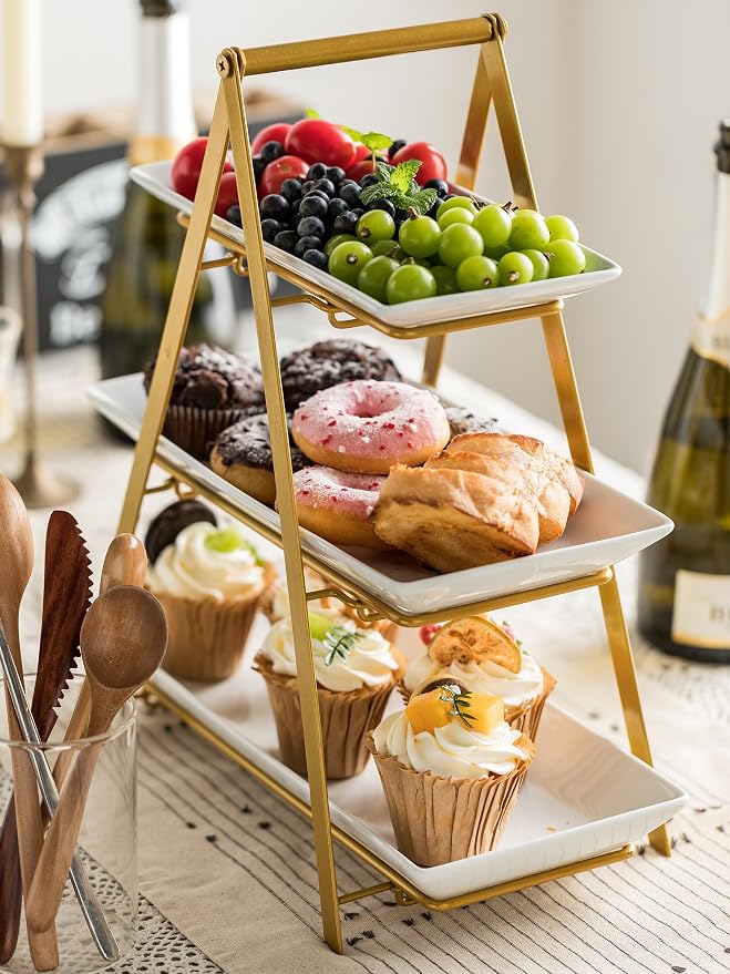 YHOSSEUN 3 Tier Serving Tray, 10+12+14 Inch Serving Platters and Tray, 3 Tiered - Image 3