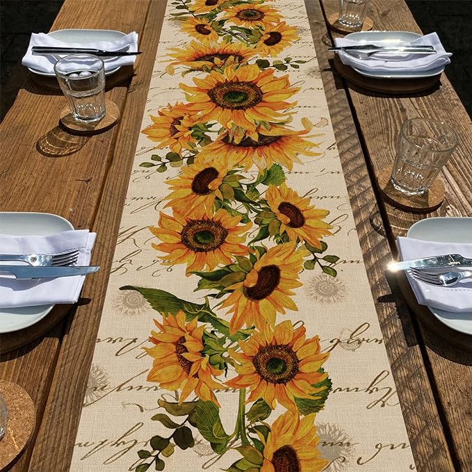 Seliem Fall Sunflowers Table Runner, Vintage Spring Summer Flower Home Kitchen by Seliem