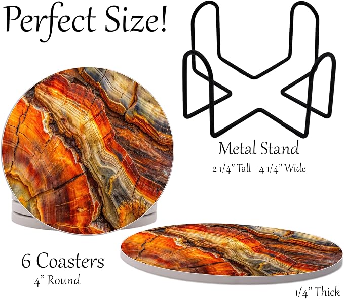 Petrified Wood Agate Round Coasters Set of 6 - Image 2