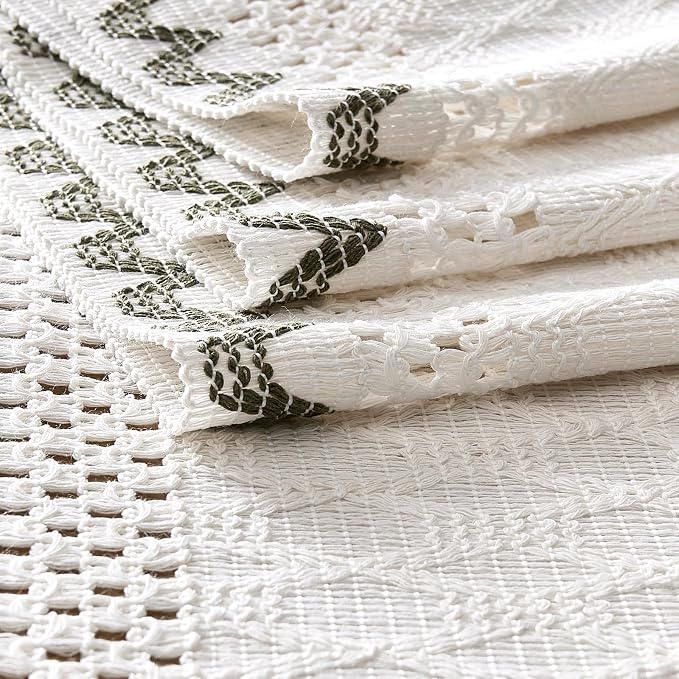 Macrame Side Trim Boho Woven Table Runner, Moss 12x90 Inch | Crochet Hollow - Image 7
