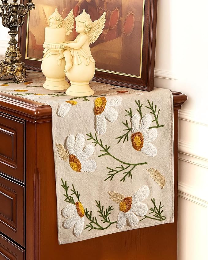 Canvas Embroidered Narrow 13"x 108" Table Runner, Rustic texture, Machine - Image 5