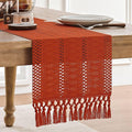 Macrame Style Boho Table Runner, 12x108 Inch Dark Orange | Woven Boho Table by ZEEMARTONLINE