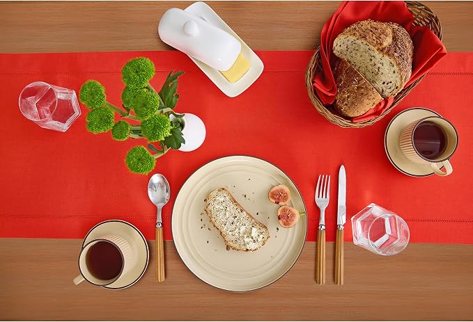 Solino Home Cotton Linen Dining Table Runner Poppy Red Woven, 14 x 60 in | - Image 4