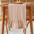 Taupe White Plaid Gingham Ruffle Table Runner 120 inches Long 100% Washed by KMASANIJI