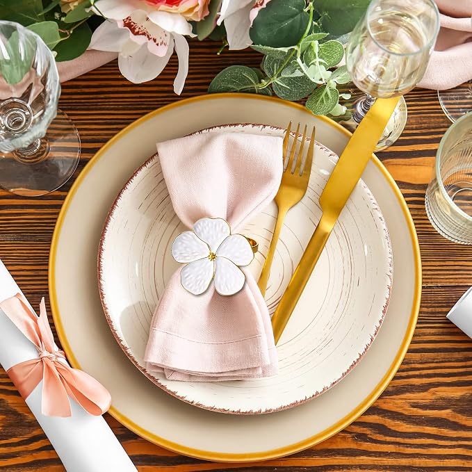 Patelai Set of 200 White Flower Napkin Rings Bulk Gold Napkin Ring Holders | - Image 2