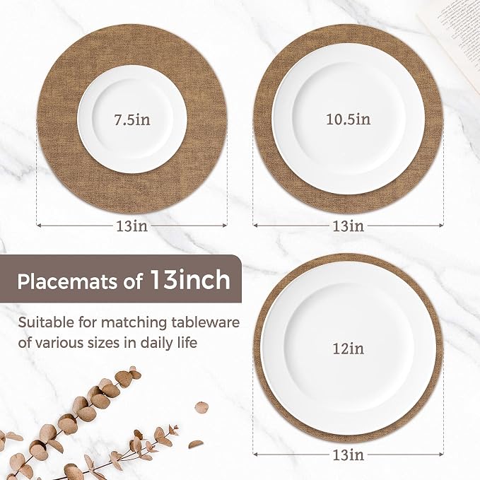 13" Round Placemats Set of 6, Reversible Faux Leather Heat Resistant Table Mats - Image 2
