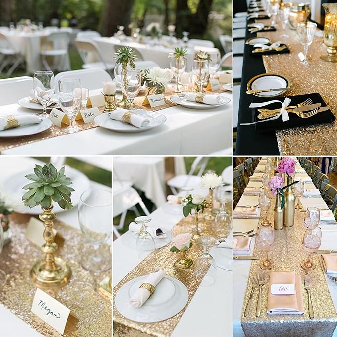 12 Packs Sequin Table Runner Champagne Gold 12 X 108 Inch Glitter Dining Table - Image 7