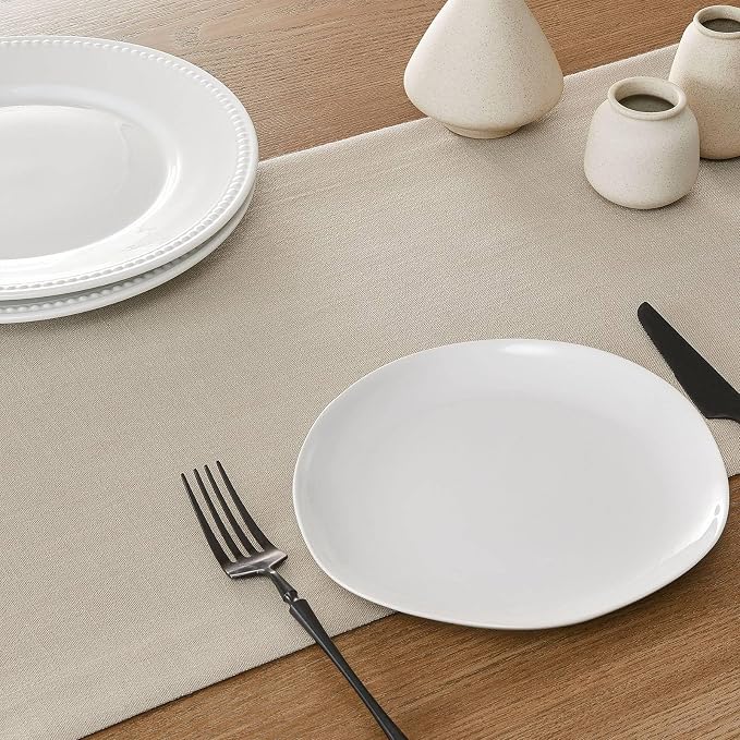 Linen Textured Border Table Runner, 14 x 60 Inch Natural | Mitered Corner Design - Image 5