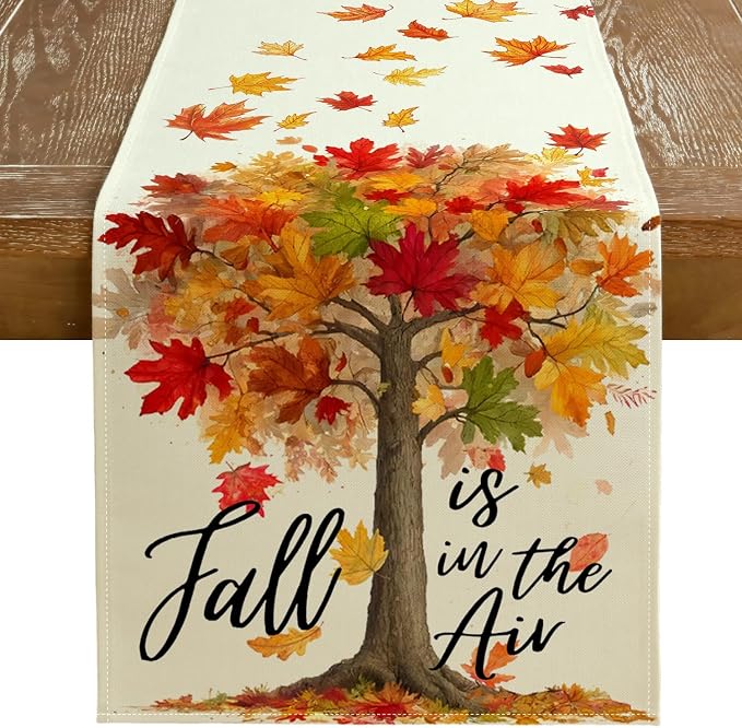 Fall Table Runner 13 x 48 Inch, Maple Leaves Autumn Farmhouse Decor by GEEORY