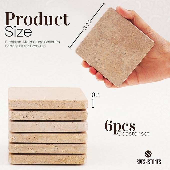 Travertine Coasters Set of 6 Square 3.5 Inch | Marble Coaster - Image 6
