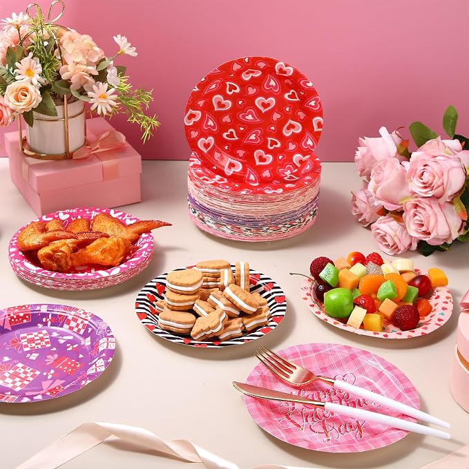 120 Pcs Valentines Party Plates 7 Inch Valentine's Day Paper Plates, Heart - Image 4