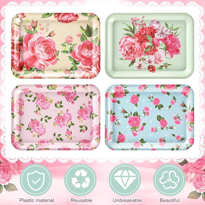 4 Pieces Serving Trays Melamine Platters Reusable Rectangle Party Trays - Image 3