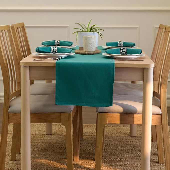 Encasa XO Table Runner, Cotton Canvas Dining Runner 13"x72" | Emerald, 180 GSM - Image 4