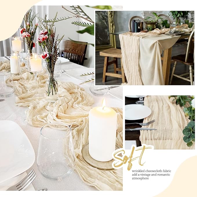 12 Pack Ivory Cheesecloth Table Runner 17x108 Inch Semi Sheer Boho Gauze Cheese - Image 6