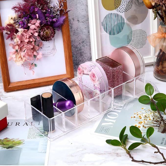 2 Pcs Acrylic Makeup Compact Organizer Detachable 8 Spaces Clear Vanity Drawer - Image 4